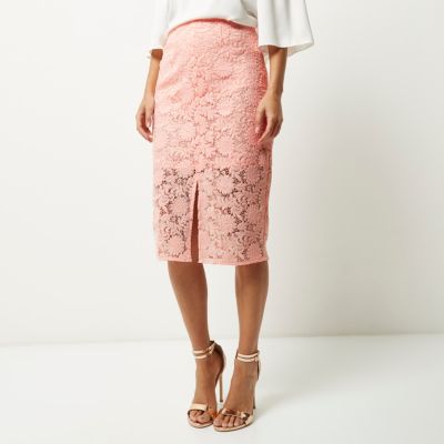 Light pink lace pencil skirt